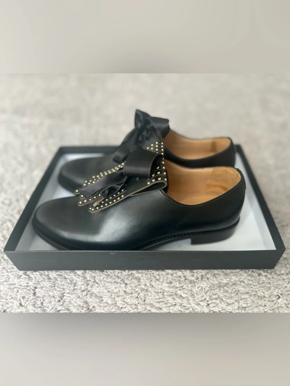 The Office of Angela Scott: Women Leather Dress Loafers with Studded Bow
